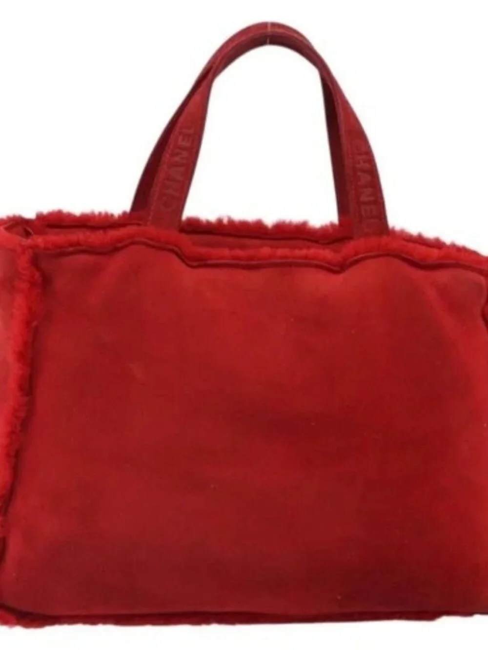 CHANEL Tote Bag Suede Red CC Auth 164529